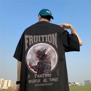 港风 23新款夏季时尚百搭印花圆领复古宽松短袖T恤T6098P25控38图片