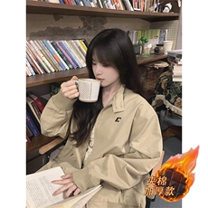 800-P63美式复古卡其色立领2025新款春秋外套宽松工装休闲夹克，男装夹克，电商B323A
