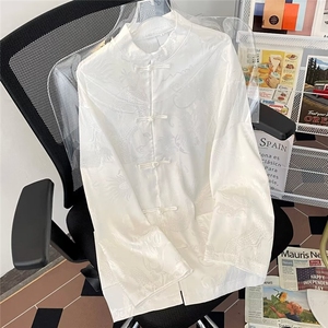 新中式风长袖衬衫男夏季汉服盘扣唐装道袍衬衣外套S1100-p45图片