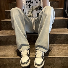 美式黄泥牛仔裤男夏季薄款抽绳松紧宽松水洗直筒长裤子N01661-P39，男装牛仔裤，星座308B-2