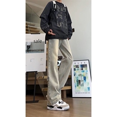 美式高街vibe裤子潮牌痞帅炸街拉链牛仔裤男Z758P39，男装牛仔裤，星座1112-1