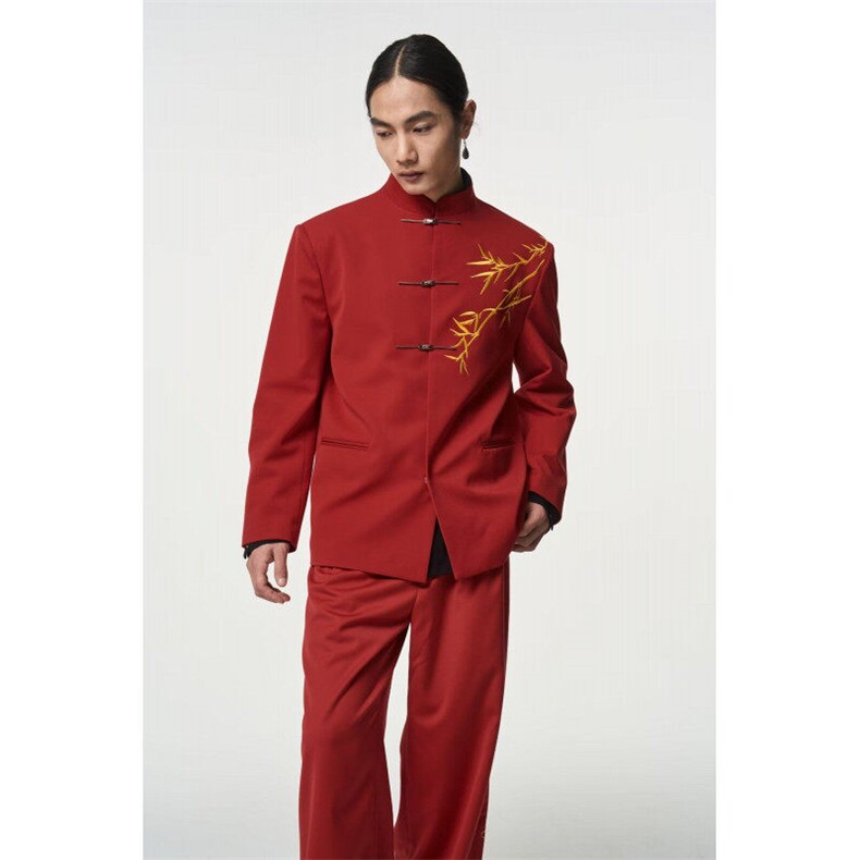 W9277-P63网图现货春季新款新中式立领西服结婚垫肩风外套，男装西服，星座1608-2