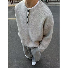 灰色复古亨利领毛衣男款冬季慵懒风针织衫cleanfit外套M5010，男装针织衫/毛衣，星座1116A（原606A-3）