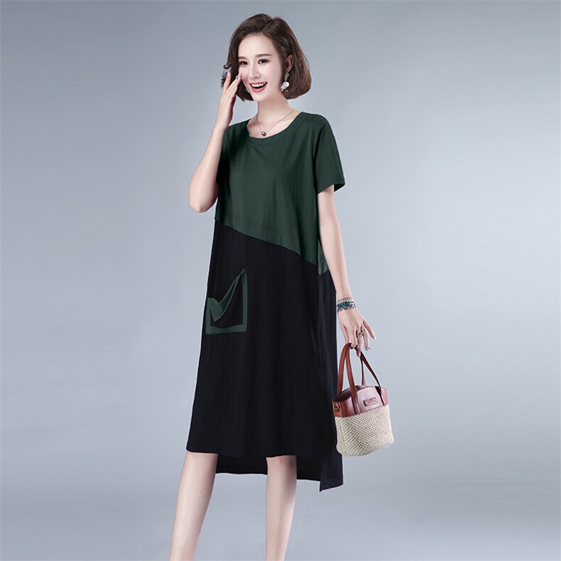 2021夏款新款拼接大码女装裙亚麻连衣裙258款,女装连衣裙,秋牧寒烟