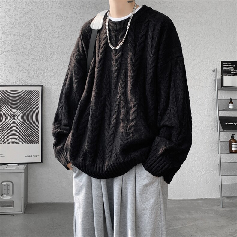 8XL-M麻花毛衣男宽松大码慵懒风情侣圆领针织衫线衣外套MY1512P65,男装针织衫/毛衣,电商B238