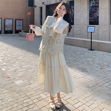 法式小香风春季穿搭一整套高级感2025新款超好看马甲连衣裙两件套，女装套装/套裙，2D078
