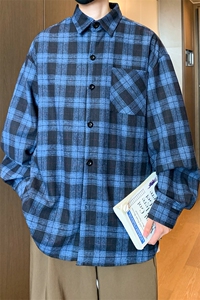 8XL-M 格子衬衫男长袖秋季美式复古潮宽松衬衣外套CS516P55控78图片