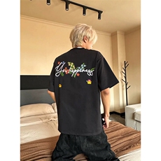 网图有货美式花体字母彩绣短袖花卉刺绣T恤男女情侣上衣A479-P35，男装T恤，星座1505