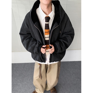 加绒牛仔棉服男冬季棉衣外套羊羔绒加厚毛领保暖外套MY1311-P158图片