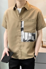 夏季轻熟店主小伙拼色宽松休闲短袖衬衫男衬衣A236-C05-P55-控88，男装T恤，电商A236