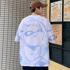抖音得物供货港风40支双纱精梳印花圆领短袖T恤男女T7189-P45，男装T恤，电商A441-1