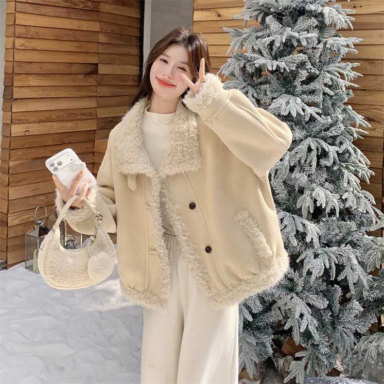 都是现货！2025冬季新款米色皮毛一体外套2C056-7087-P205控308,女装派克服,2C056