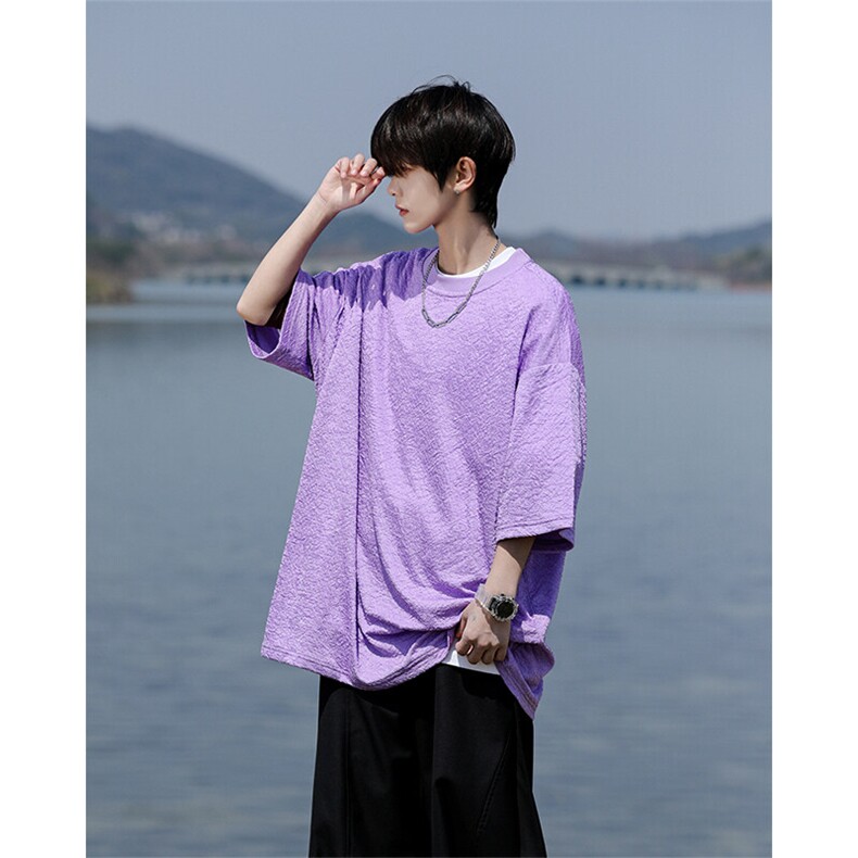 8XL-M特大码短T恤泡泡袖肌理感冰丝短袖衬衫上衣五分袖DX322P25,男装衬衫,电商D206-1