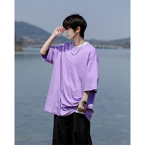 8XL-M 特大码短T恤泡泡袖肌理感冰丝短袖衬衫上衣五分袖DX322P25图片
