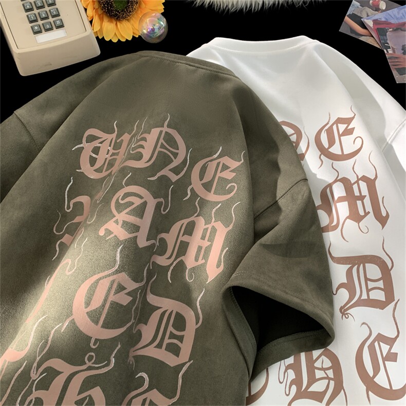 量大优供视频进口直喷印花美式麂皮绒短袖t恤JD206特P25,男装T恤,电商A486