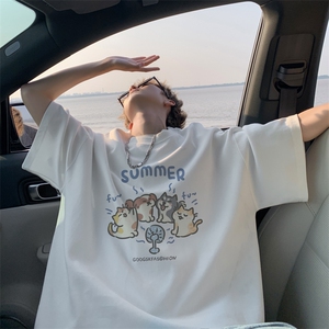 已注册/夏季外景港风宽松圆领短袖T恤男潮百搭打底衫DT00129/P25图片