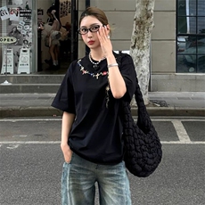 万针全刺绣工艺抖音得物高品质260克重磅纯棉双纱美式高街短袖T恤，男装T恤，电商A486