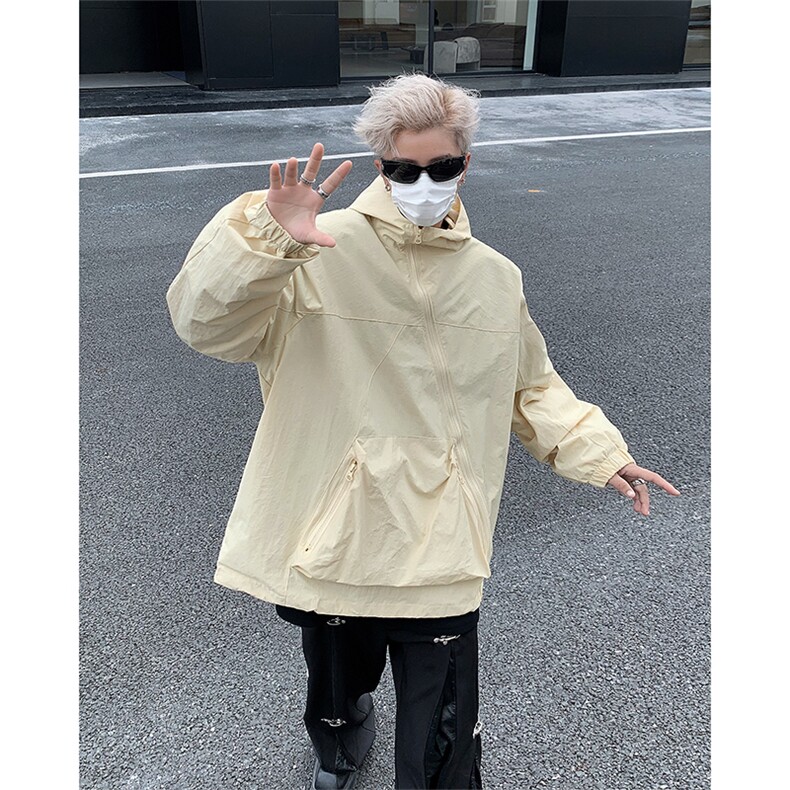 新款韩版百搭休闲宽松冲锋衣男女斜拉链设计感连帽外套J8726-p62,男装夹克,星座1008