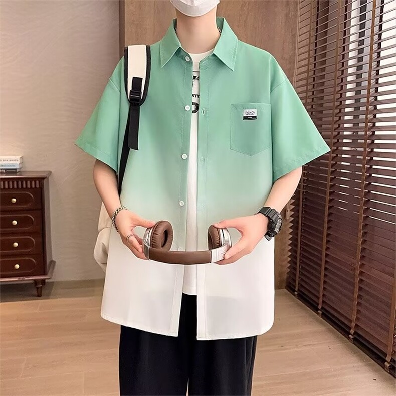 渐变衬衫五分袖衬衣休闲上衣CW106,男装衬衫,星座1116A-1（原606A）