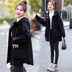 胖MM200斤派克棉服2024冬季新款中长加绒百搭时尚宽松连帽外套，女装大码女装，妃曼