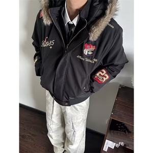 高街街头新款hiphop嘻哈加厚夹棉刺绣棉衣帽子可拆卸WL6558-P95