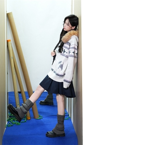 重磅北极绒座山雕毛衣外套冬美式复古休闲慵懒风大毛毛领针织开衫图片
