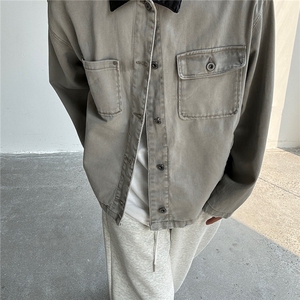 JK8967-P65 美式撞色拼接设计感牛仔工装男高街潮牌复古图片
