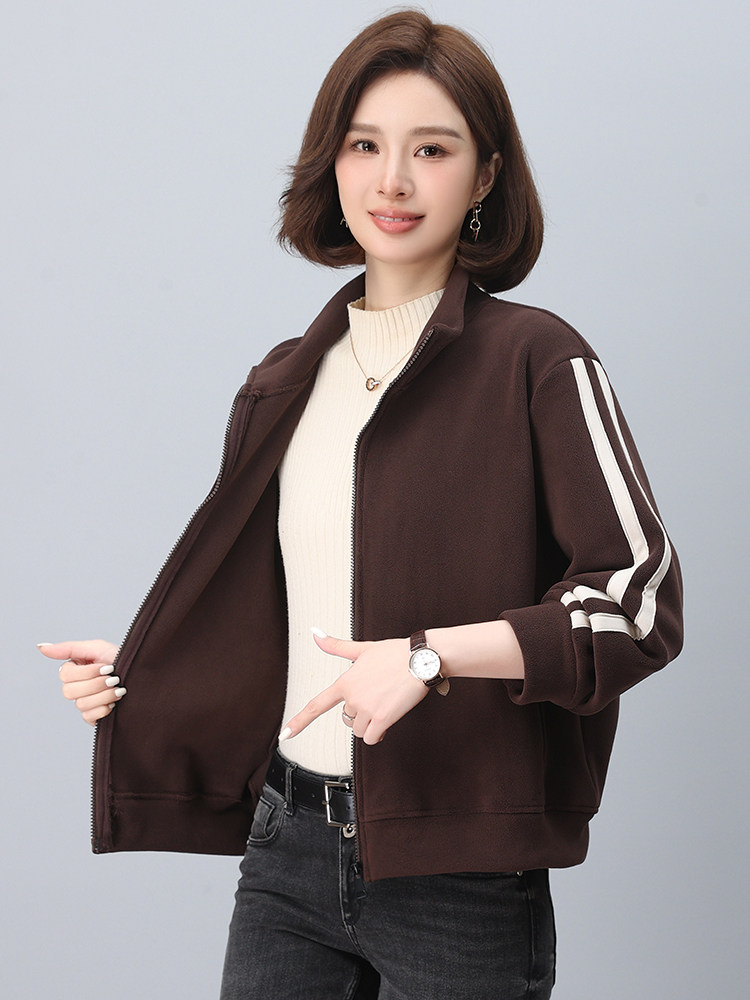 奥粒绒外套女秋冬装加绒卫衣2024年新款宽松大码妈妈休闲加厚开衫,女装大码女装,奕阳依阁