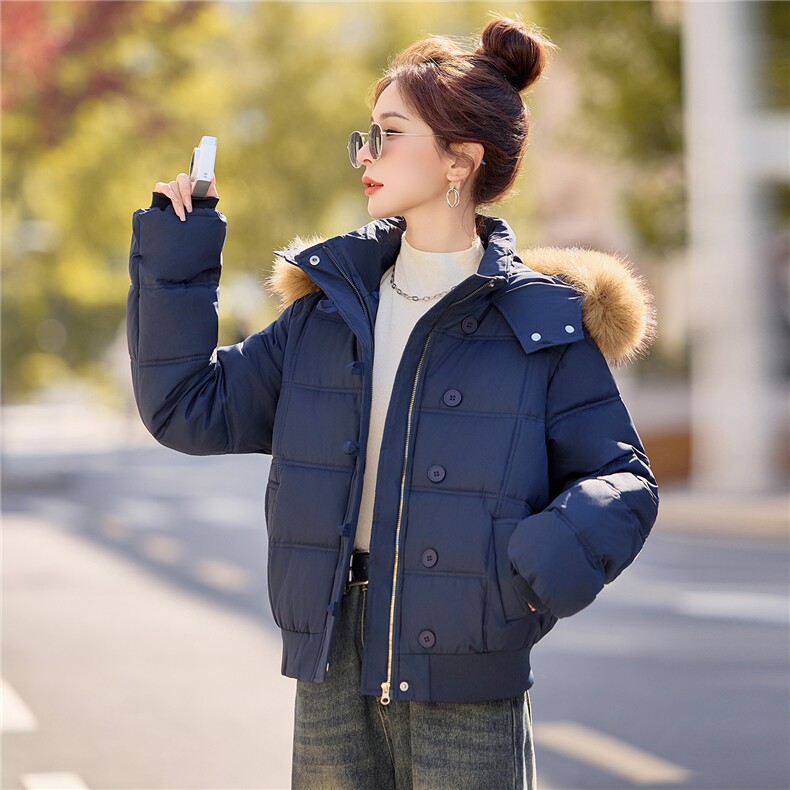 现货2025冬装新款棉衣保暖加厚修身显瘦夹克棉服大毛领连帽时髦,女装棉衣/棉服,唯婧