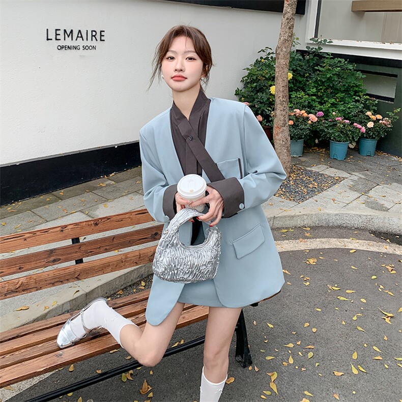 设计感小众不撞衫假两件西装套装女2025春季新款高级感西服两件套,女装套装/套裙,浙宝212A