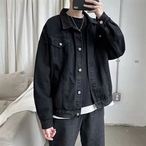 秋季牛仔外套男宽松韩版潮流港风百搭纯色痞帅工装夹克J图片