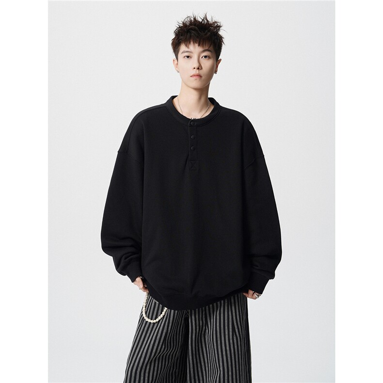 重磅半开襟亨利领卫衣大码高级感纯色无帽套头上衣LW601特P42控78,男装卫衣,电商B215