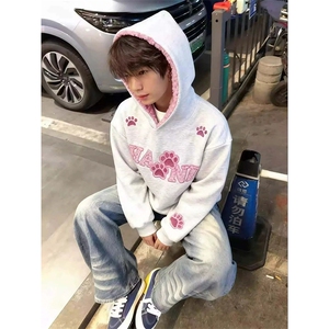网图有货 美式高街复古连帽刺绣撞色猫爪豹纹卫衣男女 A1347-P58图片