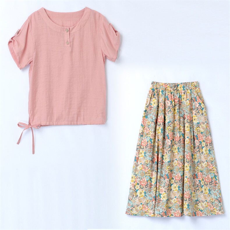 棉麻套装裙子2024夏季新款文艺温柔风亚麻时尚修身两件套连衣裙女，女装套装/套裙，罗得堡