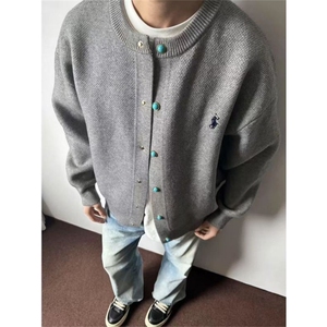 绿松石棒球服外套男春秋季简约针织开衫夹克男春装上衣 M5016图片
