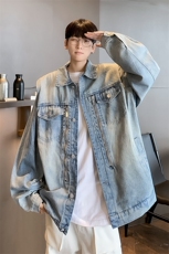 秋季新款港风复古水洗拉链设计感翻领牛仔夹克外套男JK1278-P73，男装夹克，星座313A(原308A-2)