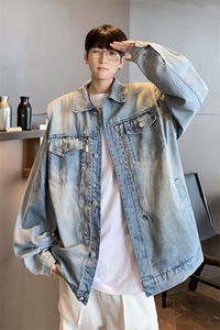 秋季新款港风复古水洗拉链设计感翻领牛仔夹克外套男 JK1278-P73图片