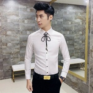 送配饰发型师长袖衬衫男夜店DJ衬衣A470-CS02,彩白色靴子搭配图片