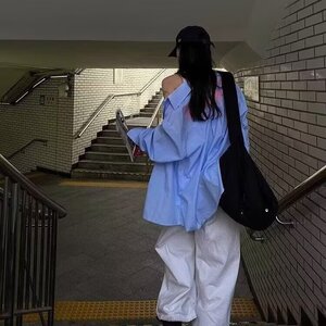 百搭美式字母印花长袖衬衫男春秋款宽松潮牌复古设计感衬衣外套潮图片