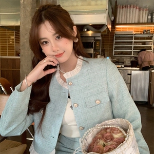 蓝色小香风套装裙女秋季2025新款法式名媛气质高级感半身裙两件套图片
