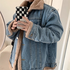 加绒加厚毛绒绒牛仔外套女冬季宽松bf风小个子百搭保暖NZ004-105，男装工装外套，星座911-3