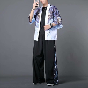 风套装汉服男春夏季防晒开衫道袍短袖九分裤一套 W1183-P50图片