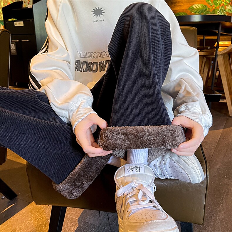 8XL-M羊羔绒阔腿裤男秋冬雪尼尔加绒加厚保暖灯芯绒裤P65，男装休闲裤，电商D206-1