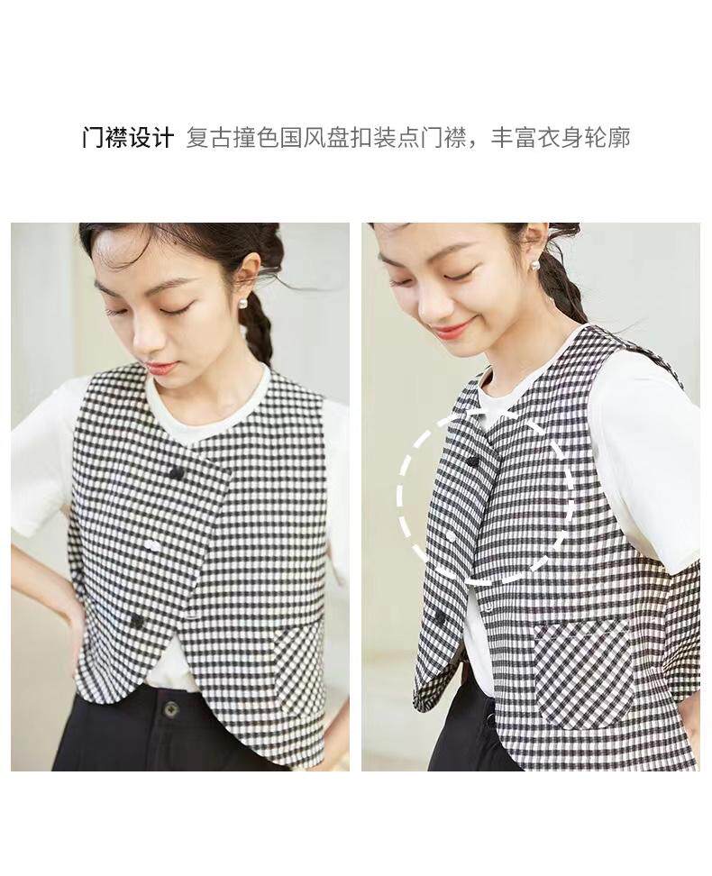 现货夏季新款复古盘口格文马甲，女装马甲，觅处