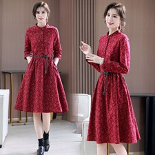 小个子休闲碎花棉麻连衣裙女2025春季新款气质收腰长袖纯棉裙子，女装连衣裙，木橙西子