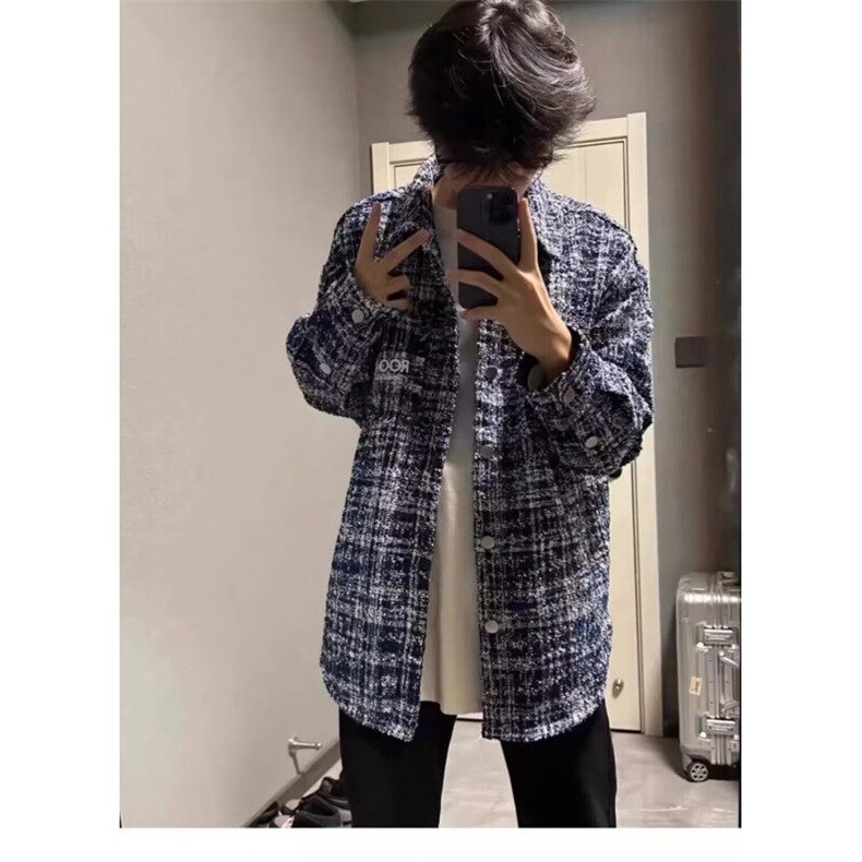 网络图现货格子衬衫外套男宽松撞色刺绣秋款男上衣RXXF031-P70,男装衬衫,星座1005-4