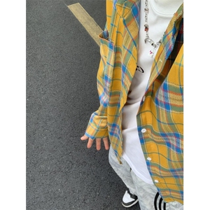 【有货】cleanfit黄色格子衬衫男女美式复古长袖衬衣C626LL-特P38图片