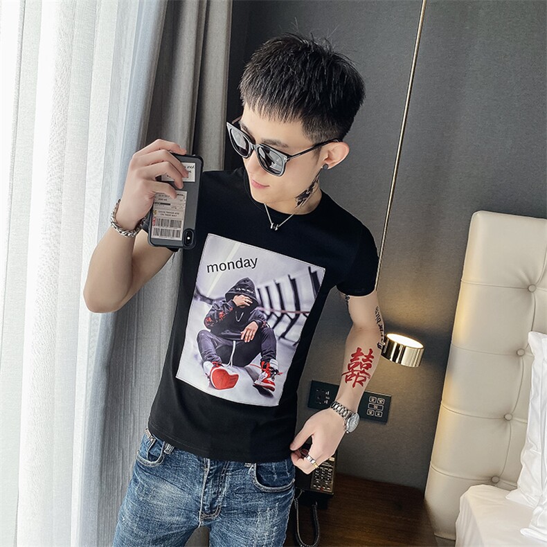312A-6312-P35 新款社会小伙短袖T恤修身男士潮流半袖体恤G图片
