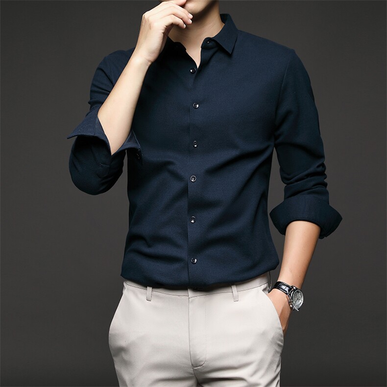 男士2023年春季新款长袖衬衣青年修身尖领春装衬衫休闲，男装衬衫，电商B360