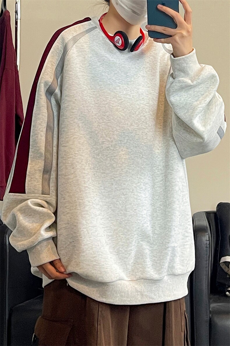 潮流拼接撞色圆领卫衣大码宽松休闲内搭上衣W4650-P40【特价】,男装卫衣,电商A007